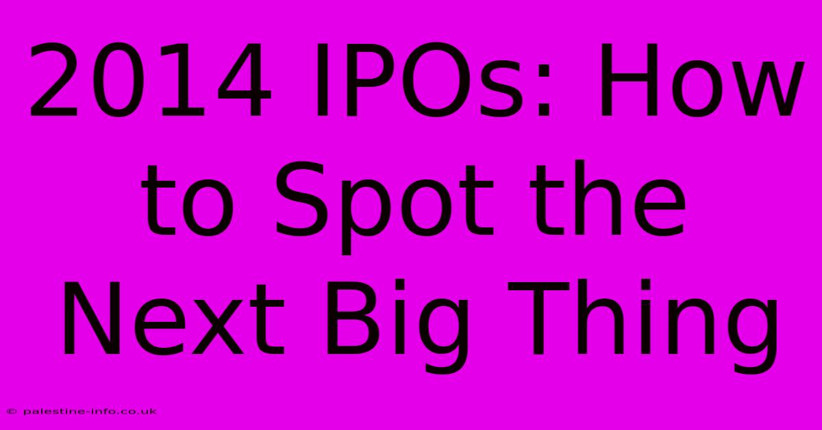 2014 IPOs: How To Spot The Next Big Thing