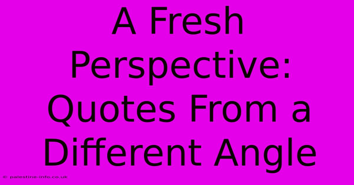 A Fresh Perspective: Quotes From A Different Angle