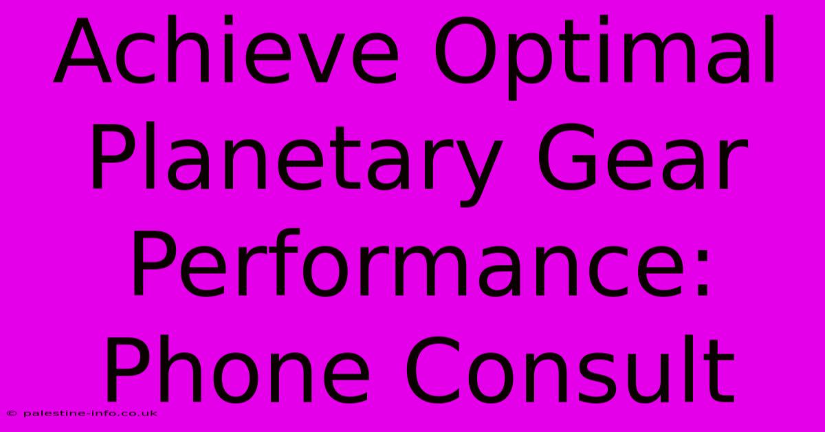 Achieve Optimal Planetary Gear Performance: Phone Consult