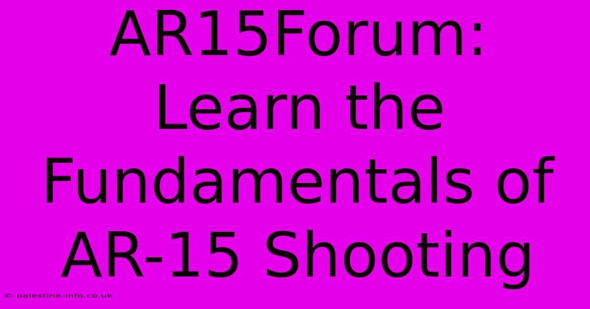 AR15Forum:  Learn The Fundamentals Of AR-15 Shooting