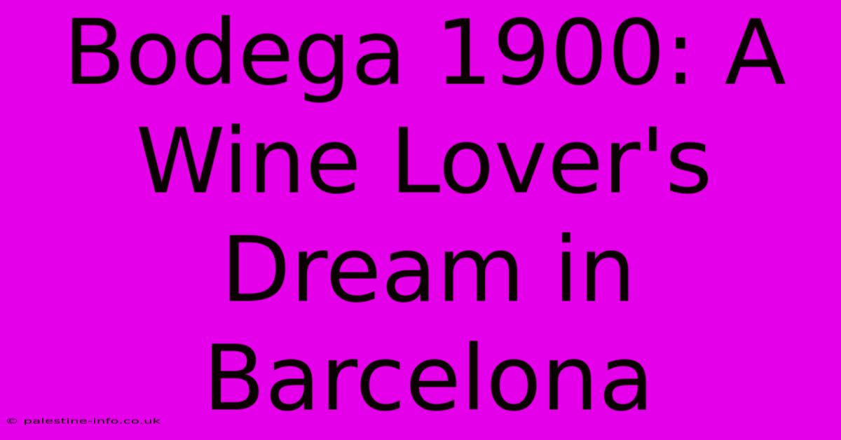 Bodega 1900: A Wine Lover's Dream In Barcelona