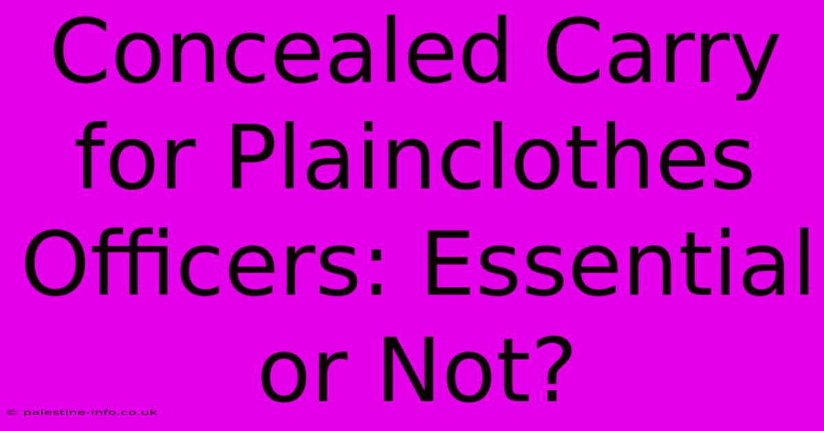 Concealed Carry For Plainclothes Officers: Essential Or Not?