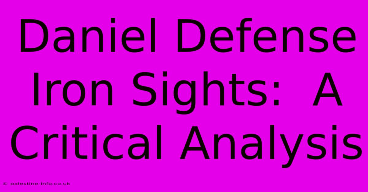 Daniel Defense Iron Sights:  A Critical Analysis