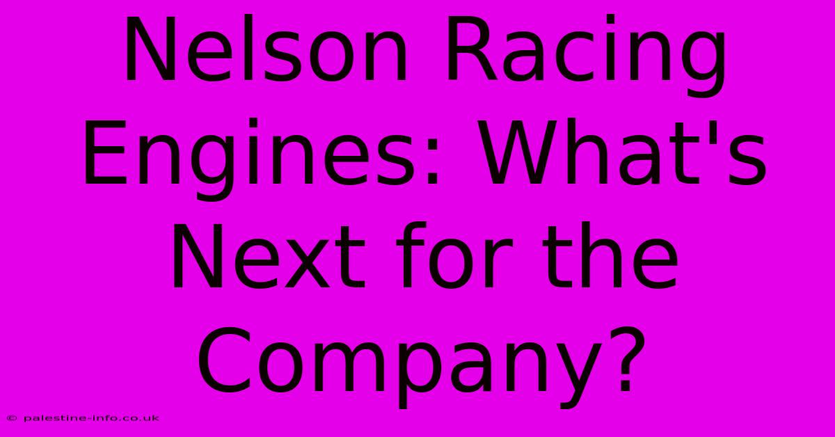 Nelson Racing Engines: What's Next For The Company?