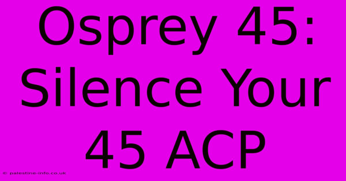 Osprey 45: Silence Your 45 ACP