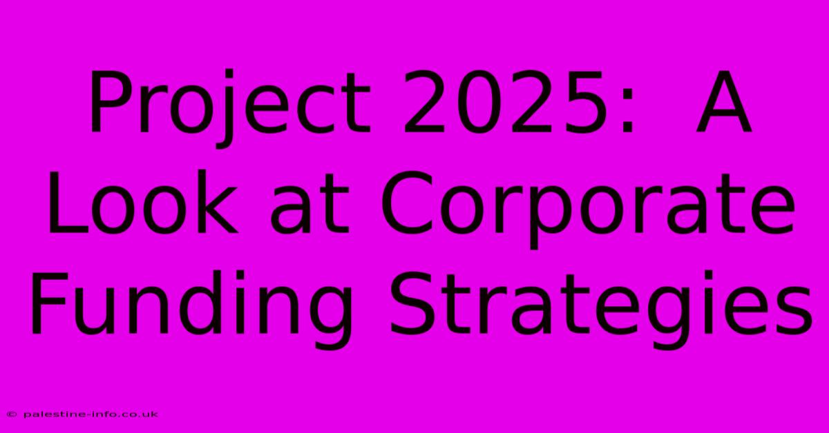 Project 2025:  A Look At Corporate Funding Strategies