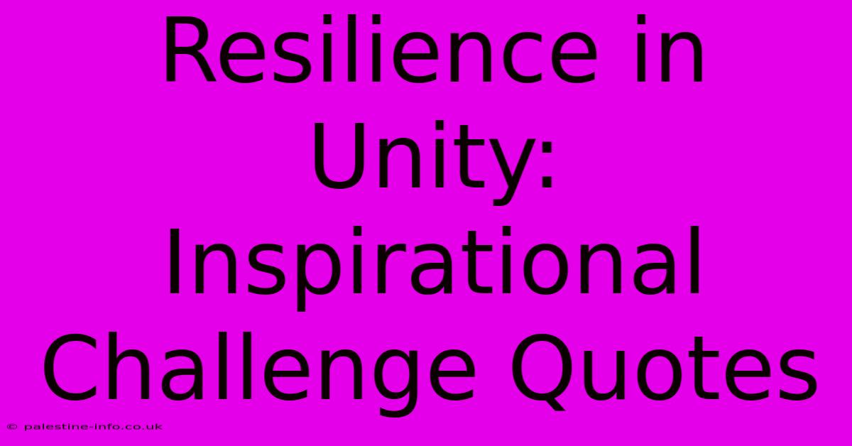 Resilience In Unity: Inspirational Challenge Quotes