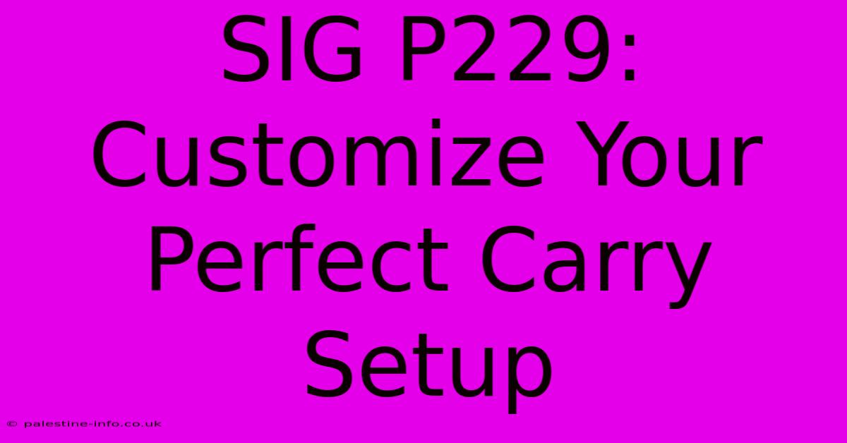 SIG P229: Customize Your Perfect Carry Setup