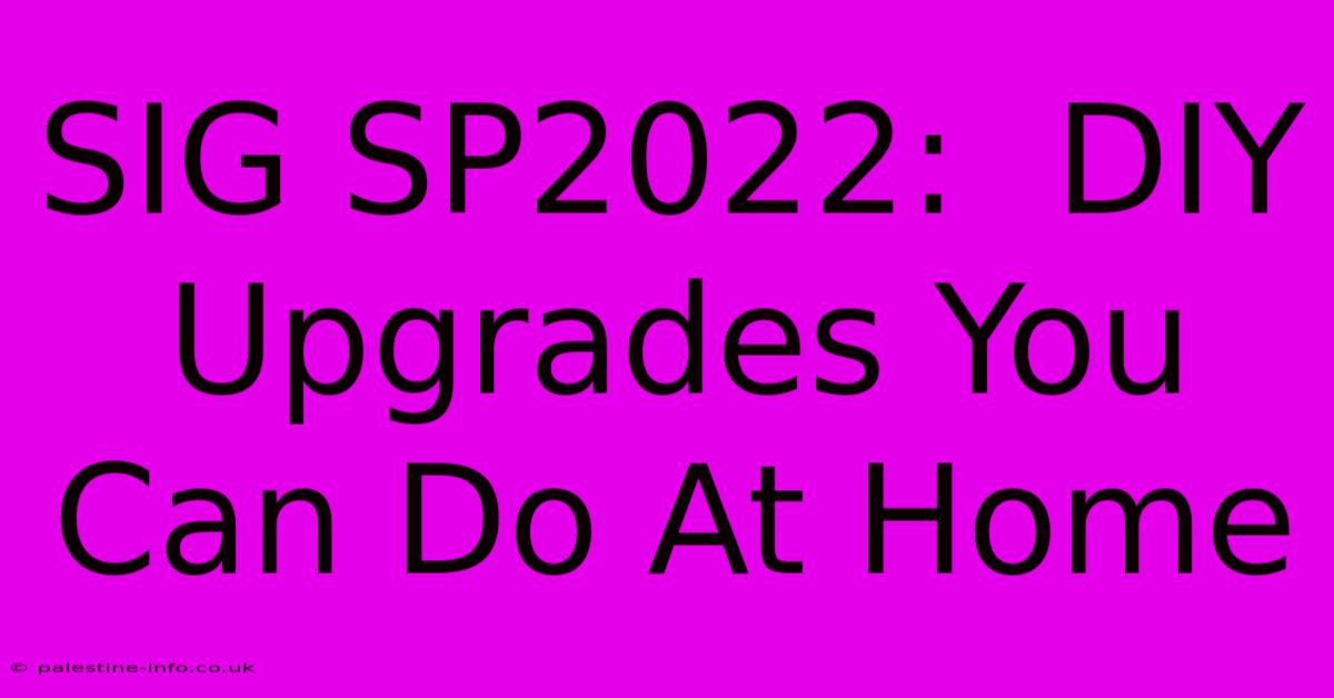 SIG SP2022:  DIY Upgrades You Can Do At Home