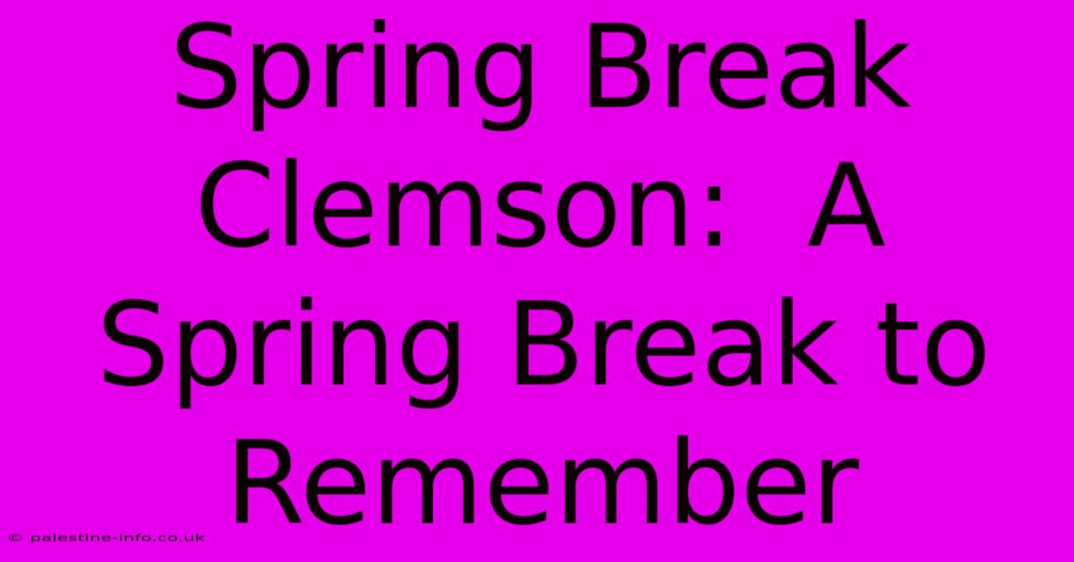 Spring Break Clemson:  A Spring Break To Remember