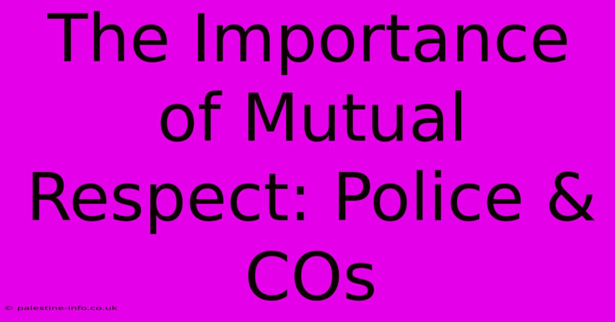 The Importance Of Mutual Respect: Police & COs