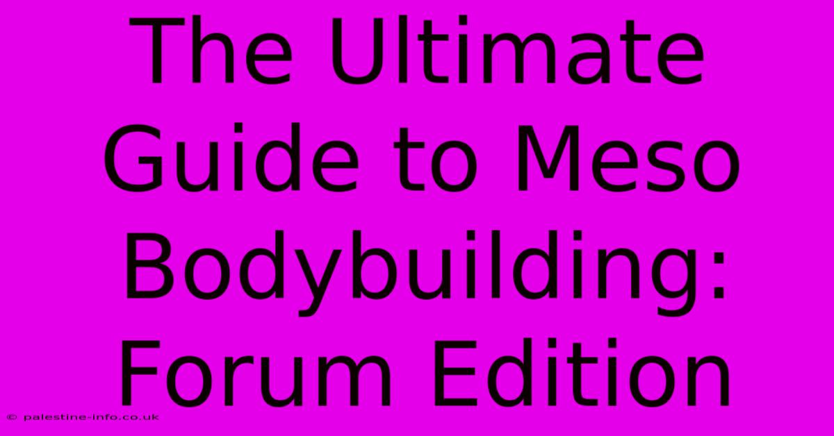 The Ultimate Guide To Meso Bodybuilding: Forum Edition