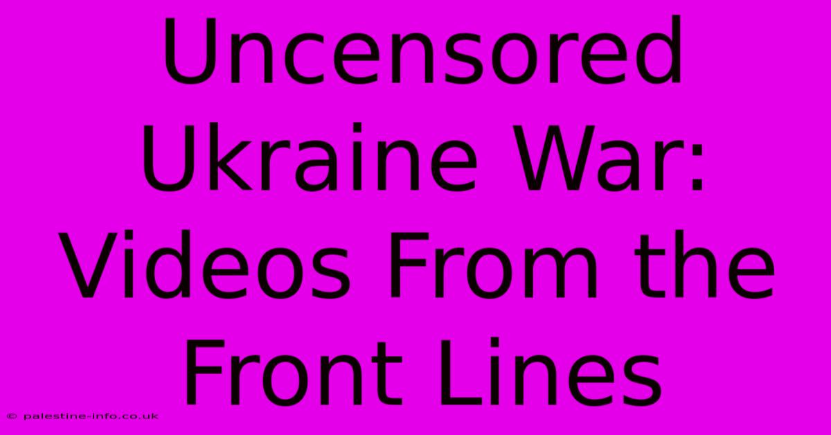 Uncensored Ukraine War: Videos From The Front Lines